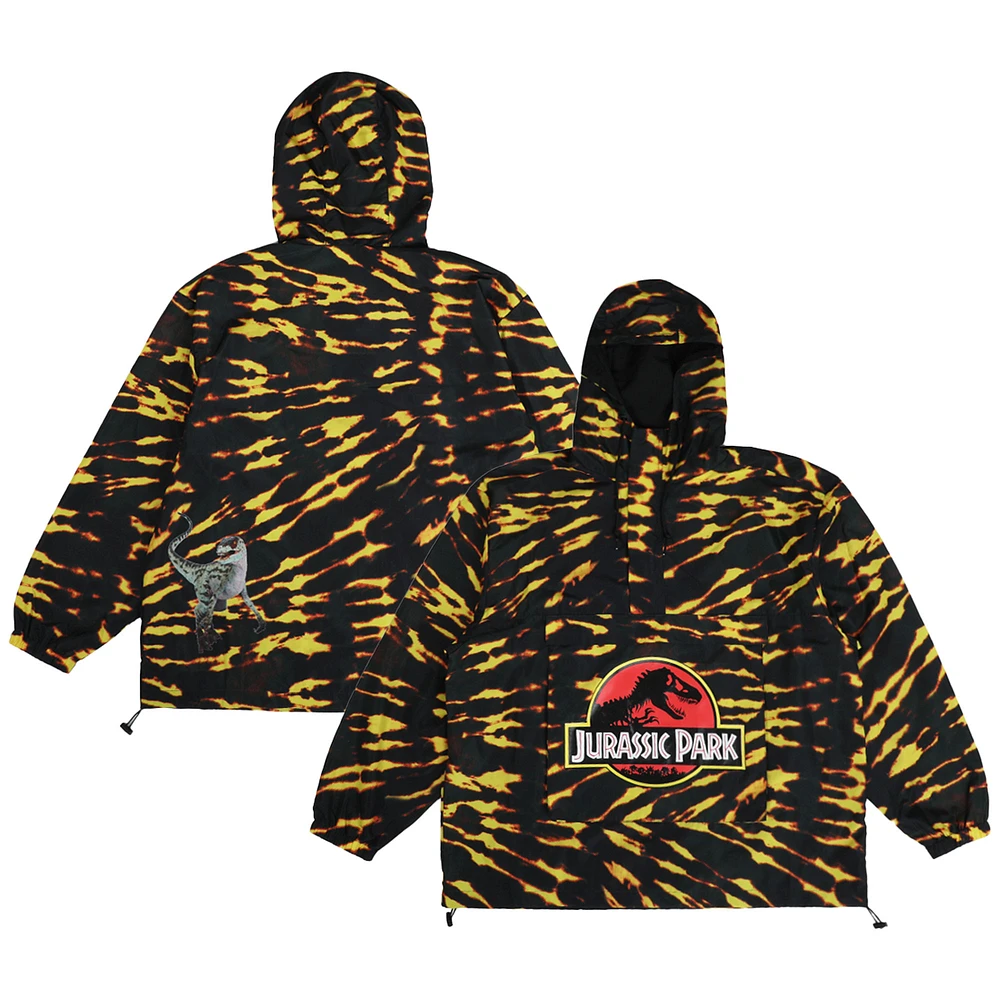 Men's DUMBGOOD Black Jurassic Park Raptor Tie-Dye Hoodie Half-Zip Anorak Jacket