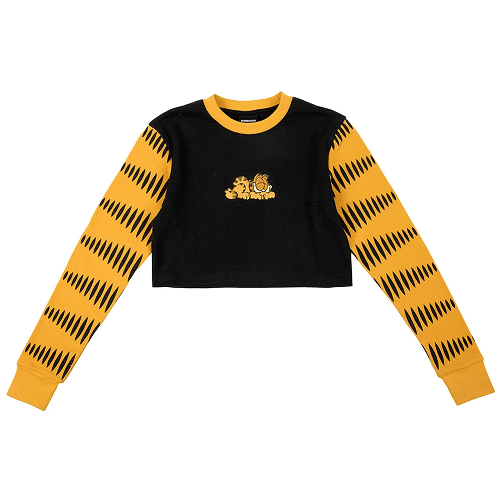 Women's DUMBGOOD Black Garfield Striped Cropped Long Sleeve T-Shirt
