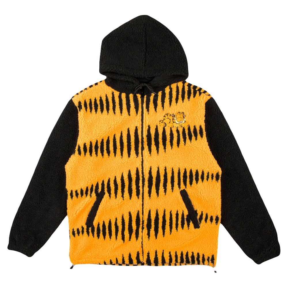 Men's DUMBGOOD Orange Garfield Striped Sherpa Full-Zip Hoodie