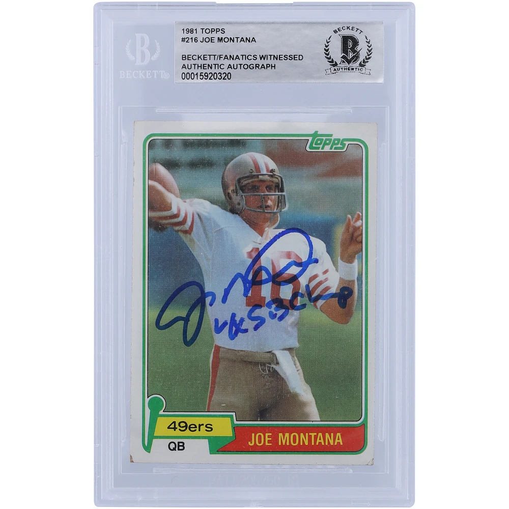 Joe Montana San Francisco 49ers Autographed Topps Series 1 #216 Beckett Fanatics Witnessed Authenticated Rookie Card with "4X SB Champ" Inscription