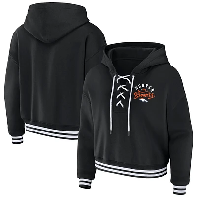 Women's WEAR by Erin Andrews Black Denver Broncos Lace-Up Pullover Hoodie