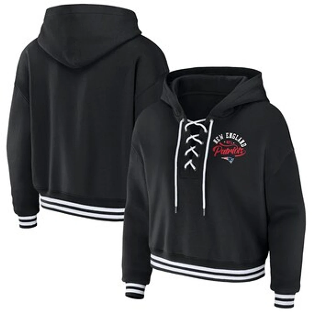 Women's WEAR by Erin Andrews Black New England Patriots Lace-Up Pullover Hoodie