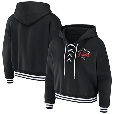 Women's WEAR by Erin Andrews Black New England Patriots Lace-Up Pullover Hoodie