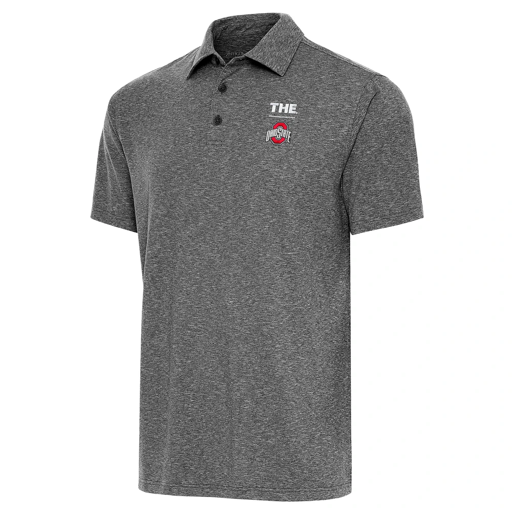 Men's Antigua Heather Black Ohio State Buckeyes THE Par 3 Polo