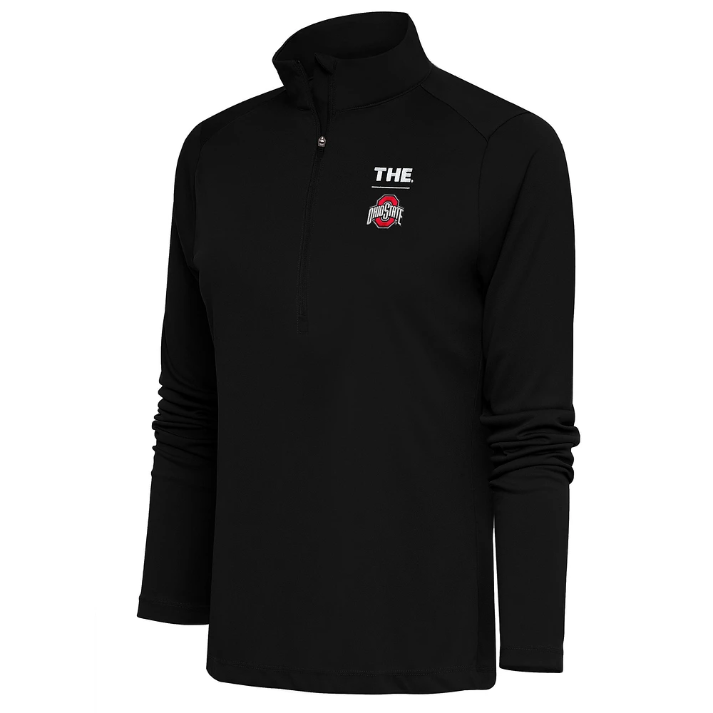 Women's Antigua Black Ohio State Buckeyes THE Tribute Half-Zip Pullover Top