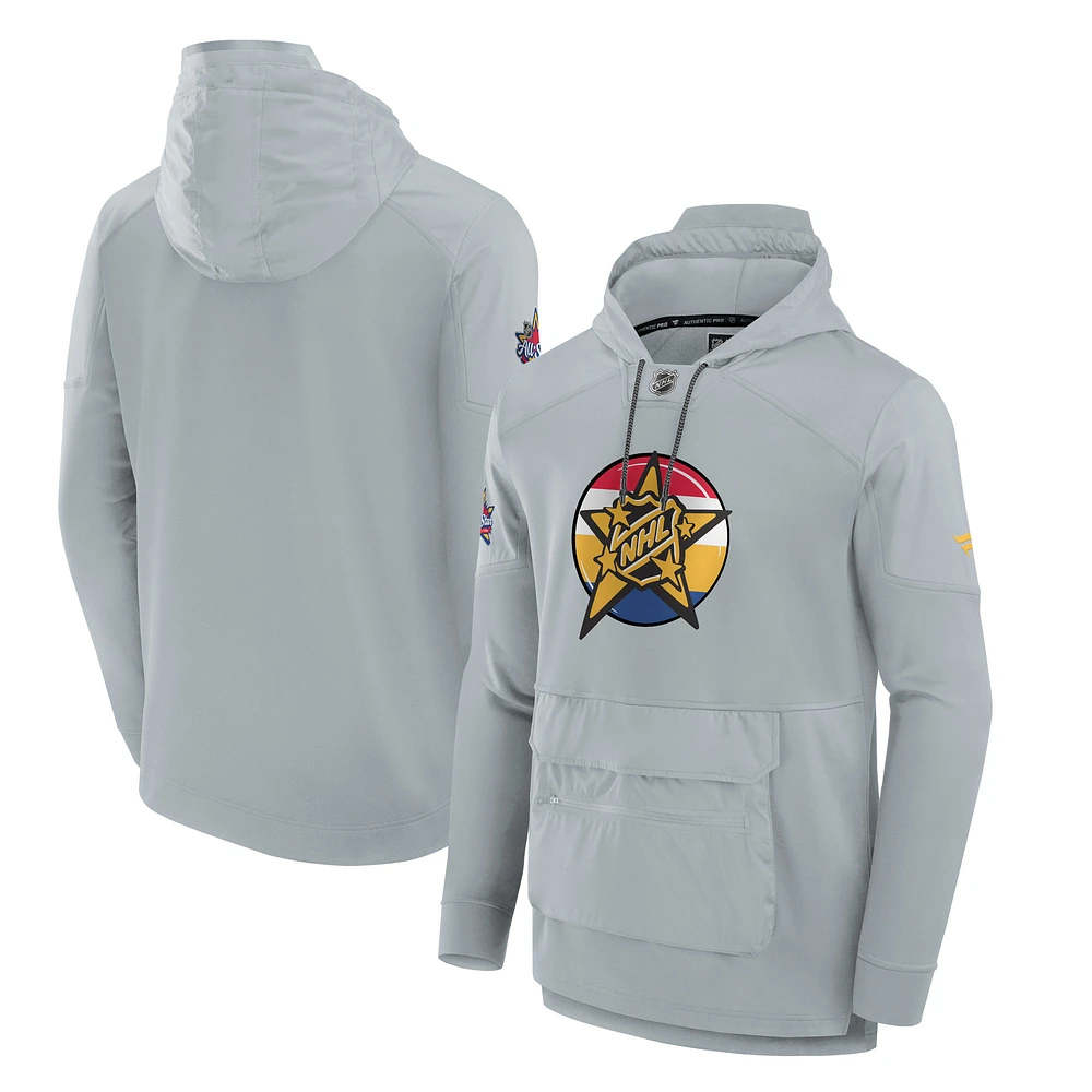 Men's Fanatics Gray 2024 NHL All-Star Game Authentic Pro Tech Fleece Pullover Hoodie