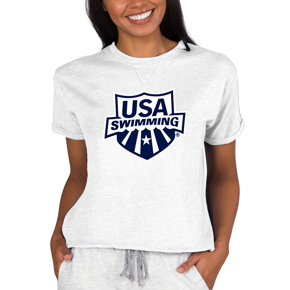 Women's Concepts Sport Oatmeal USA Swimming Mainstream Terry Short Sleeve Sweatshirt Top