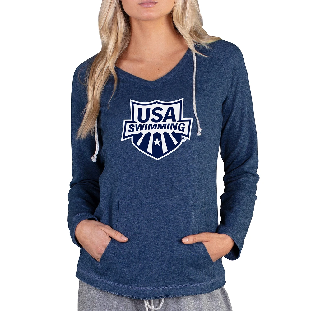 Women's Concepts Sport Navy USA Swimming Mainstream Terry Tri-Blend Pullover Hoodie