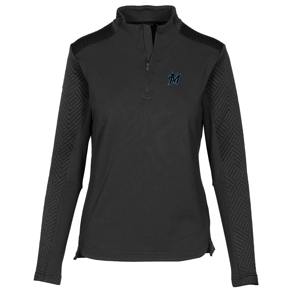 Women's Levelwear Black Miami Marlins Daybreak Insignia 2.0 Quarter-Zip Pullover Top