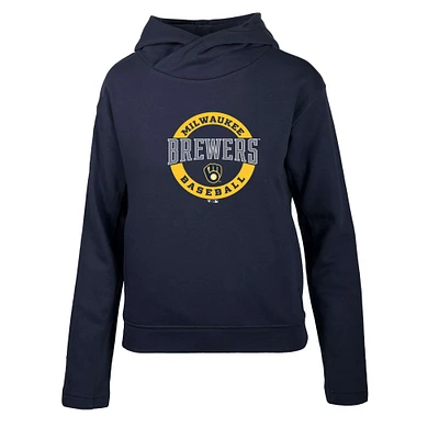 Women's Levelwear Navy Milwaukee Brewers Evian Pullover Hoodie