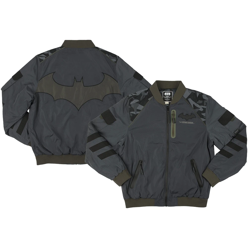 Men's Gray Batman Tactical Full-Zip Bomber Jacket