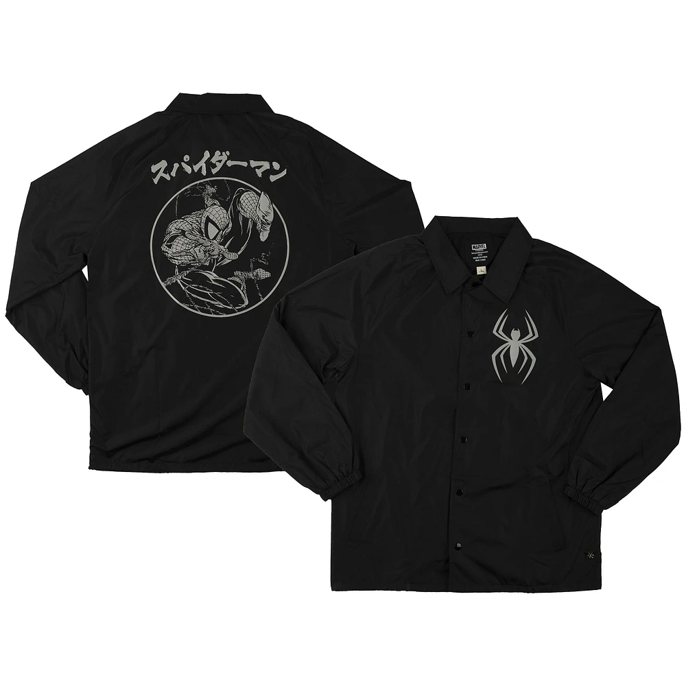 Men's Heroes & Villains Black Marvel Spider-Man Kanji Coaches Full-Snap Raglan Jacket