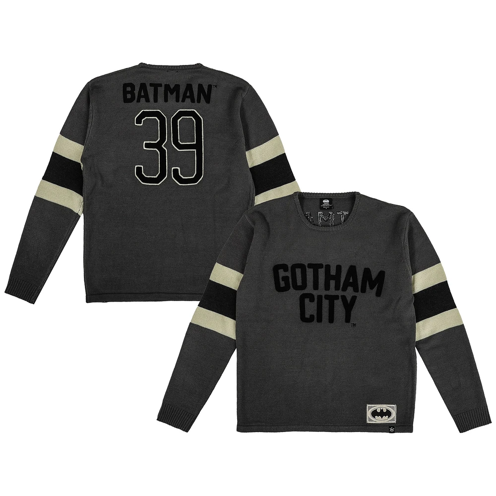 Men's Heroes & Villains Gray Batman Gotham City Varsity Sweater