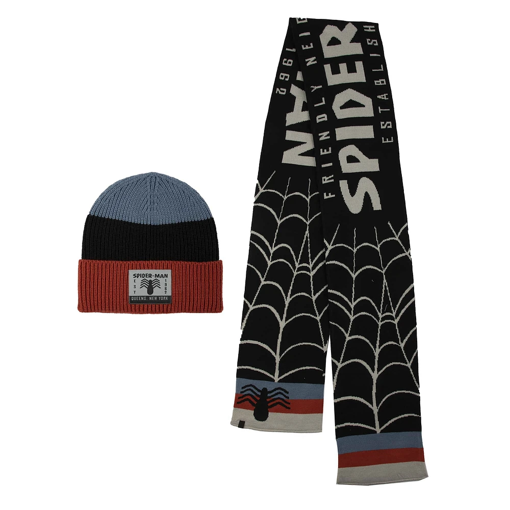 Unisex Heroes & Villains Black Spider-Man Scarf & Cuffed Knit Hat Set