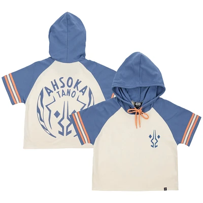 Women's Heroes & Villains Cream Star Wars Ahsoka Tano Raglan Cropped Pullover Hoodie