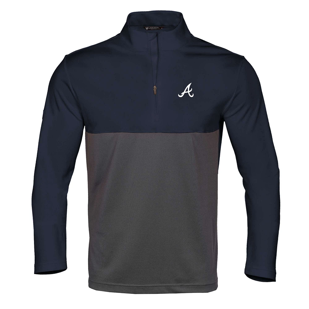 Men's Levelwear Navy/Charcoal Atlanta Braves Pursue Insignia 2.0 Quarter-Zip Pullover Top