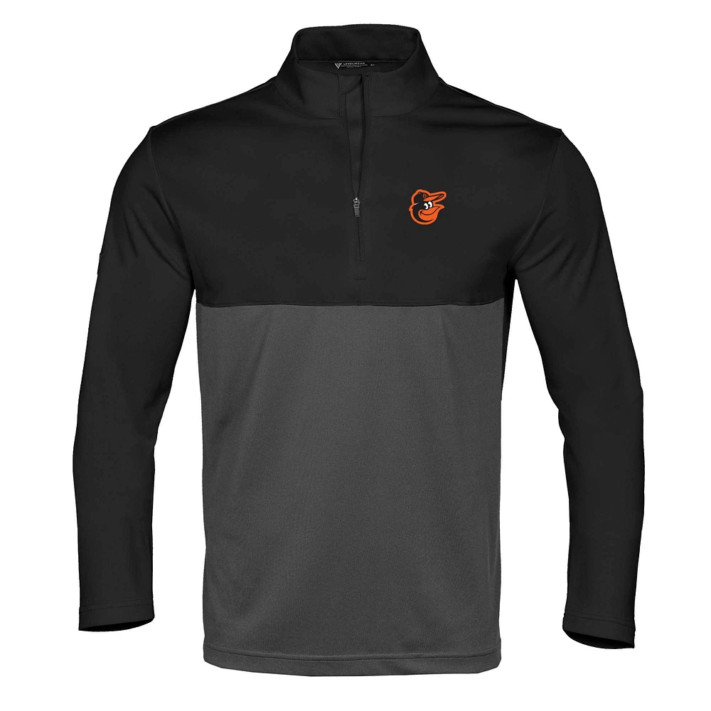 Men's Levelwear Black/Charcoal Baltimore Orioles Pursue Insignia 2.0 Quarter-Zip Pullover Top