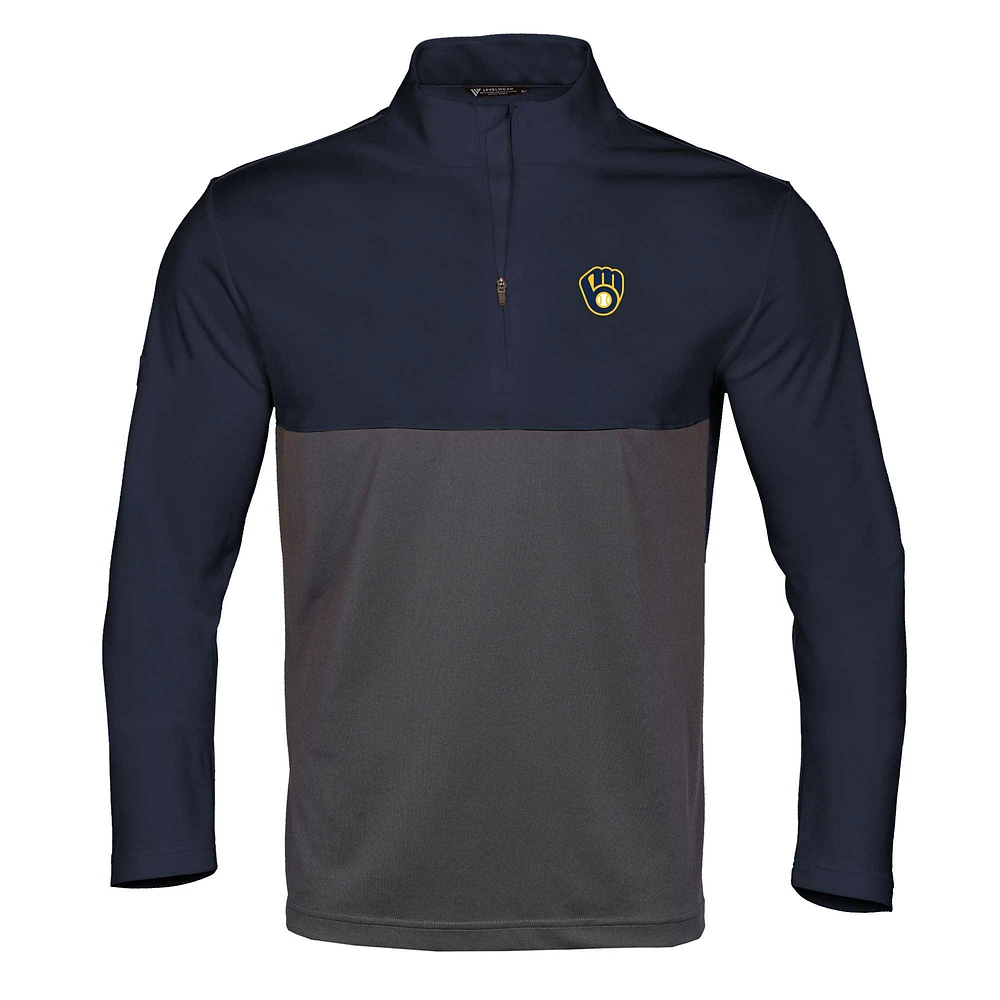 Men's Levelwear Navy/Charcoal Milwaukee Brewers Pursue Insignia 2.0 Quarter-Zip Pullover Top