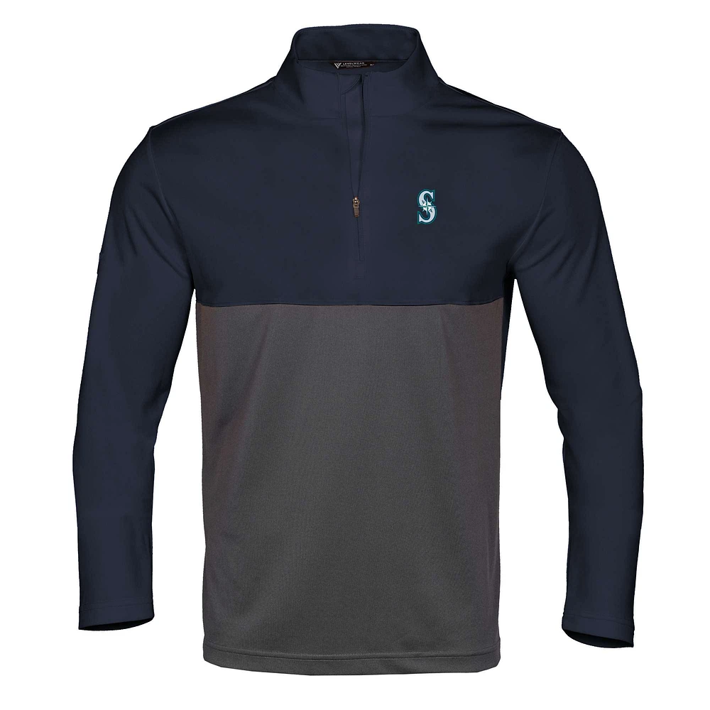 Men's Levelwear Navy/Charcoal Seattle Mariners Pursue Insignia 2.0 Quarter-Zip Pullover Top