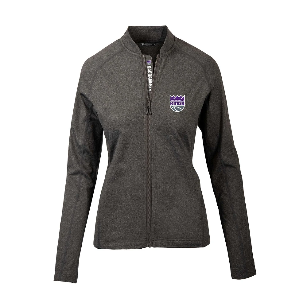 Women's Levelwear Heather Charcoal Sacramento Kings Ezra Insignia Core Full-Zip Jacket