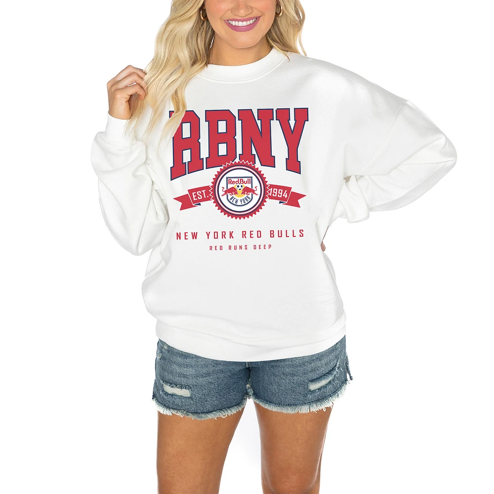 Women's Gameday Couture White New York Red Bulls Crewneck Drop Shoulder Sweatshirt