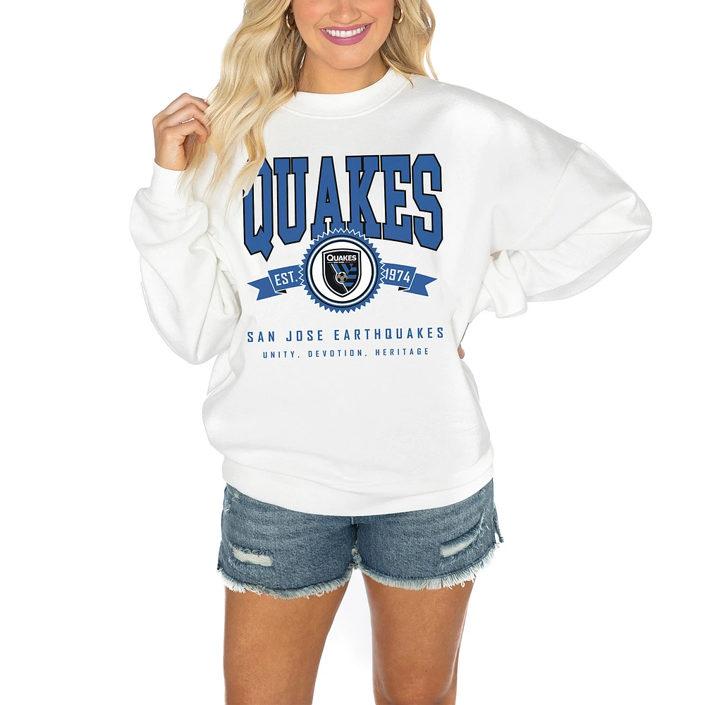 Women's Gameday Couture White San Jose Earthquakes Crewneck Drop Shoulder Sweatshirt