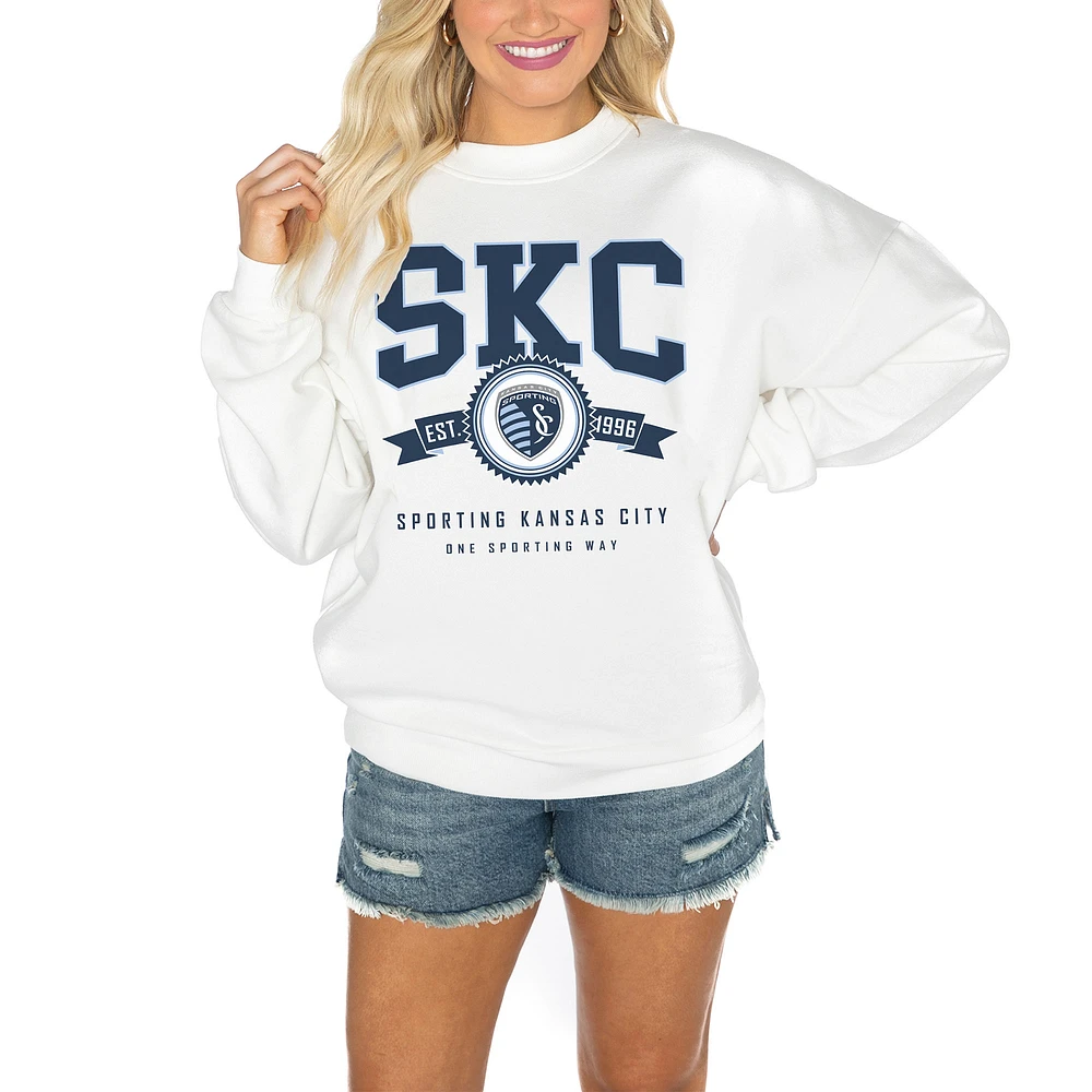 Women's Gameday Couture White Sporting Kansas City Crewneck Drop Shoulder Sweatshirt