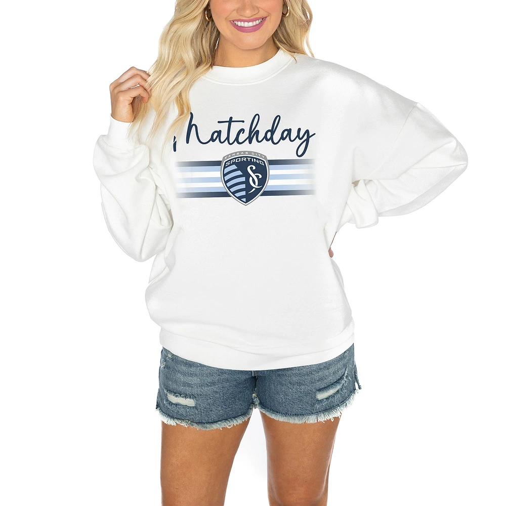 Women's Gameday Couture White Sporting Kansas City Matchday Crewneck Drop Shoulder Sweatshirt