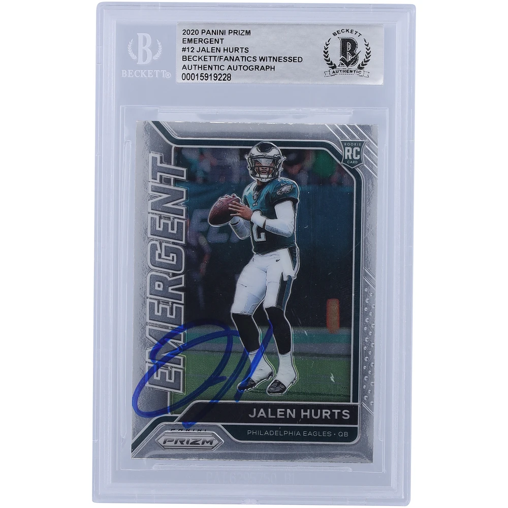 Jalen Hurts Philadelphia Eagles Autographed 2020 Panini Prizm Emergent #12 Beckett Fanatics Witnessed Authenticated Rookie Card
