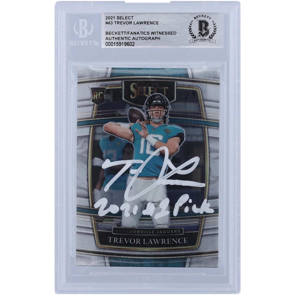 Trevor Lawrence Jacksonville Jaguars Autographed 2021 Panini Select Concourse White Ink #43 Beckett Fanatics Witnessed Authenticated Rookie Card with "2021 #1 Pick" Inscription