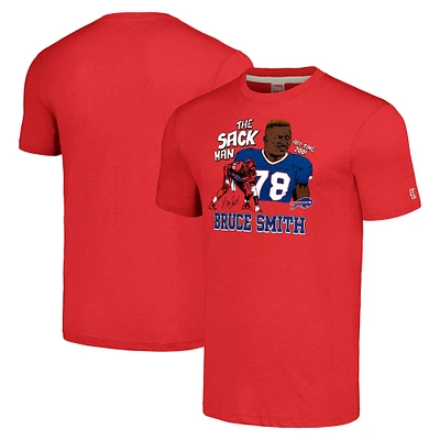 Men's Homage Bruce Smith Heathered Red Buffalo Bills Caricature Retired Player Tri-Blend T-Shirt