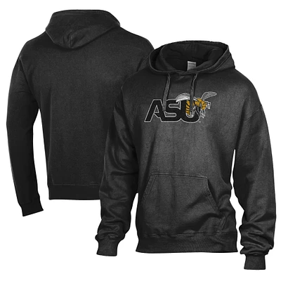 Men's Comfort Wash Black Alabama State Hornets Lightweight Fleece Pullover Hoodie