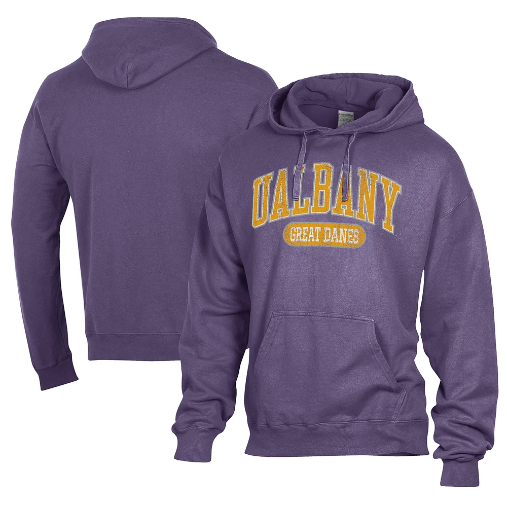 Men's Comfort Wash Purple UAlbany Great Danes Lightweight Fleece Pullover Hoodie