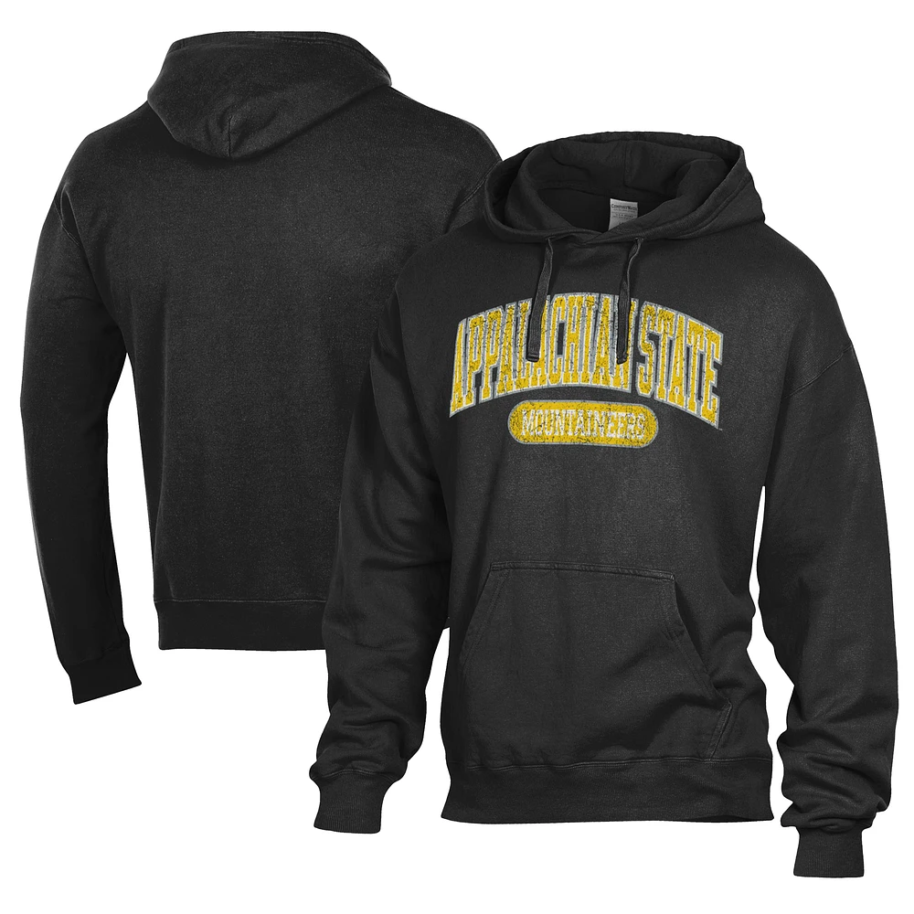 Men's Comfort Wash Black Appalachian State Mountaineers Lightweight Fleece Pullover Hoodie