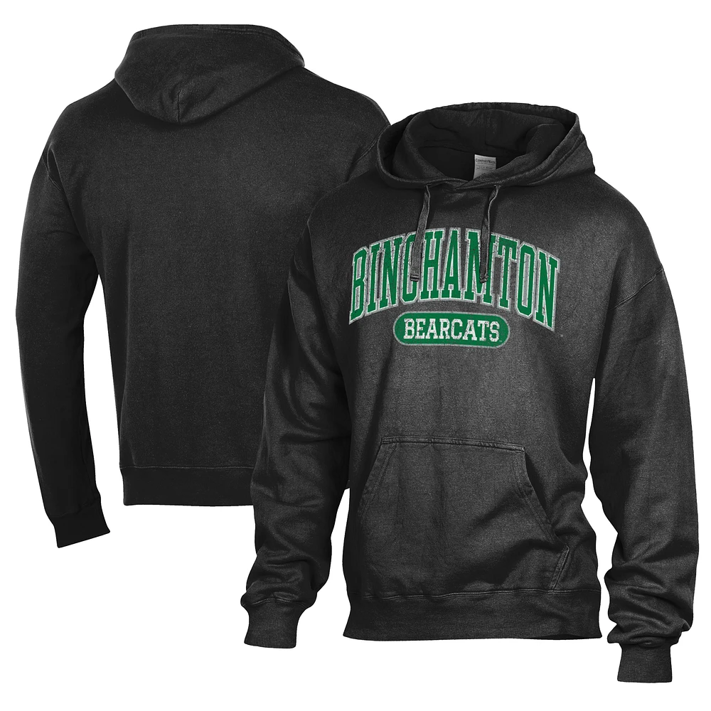 Men's Comfort Wash Black Binghamton Bearcats Lightweight Fleece Pullover Hoodie