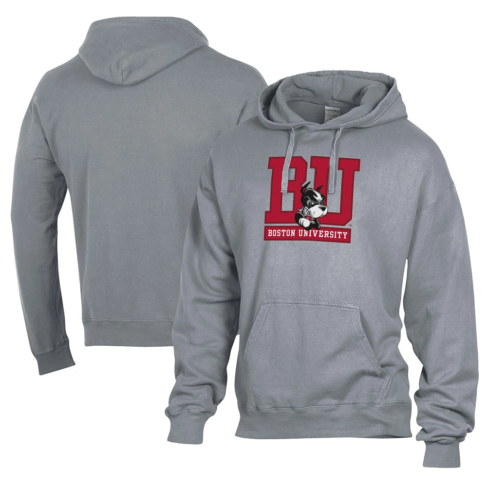 Men's Comfort Wash Gray Boston University Lightweight Fleece Pullover Hoodie