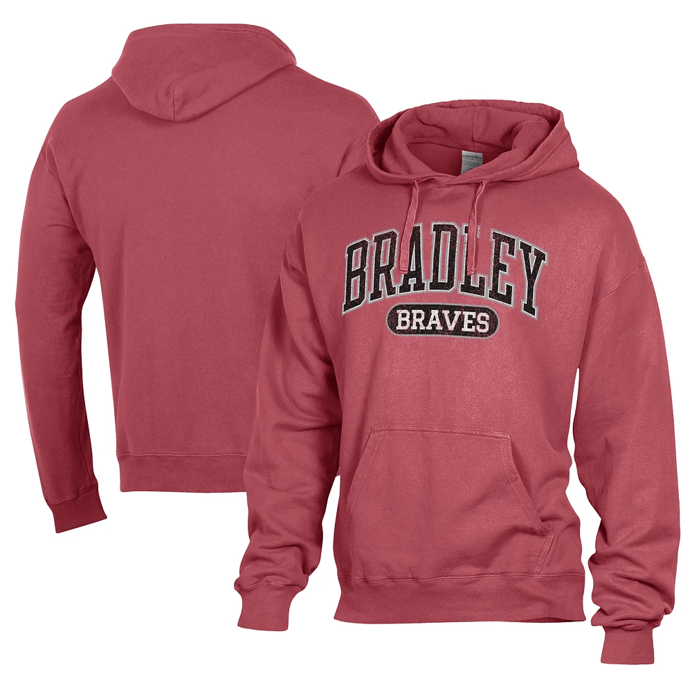 Men's Comfort Wash Red Bradley Braves Lightweight Fleece Pullover Hoodie