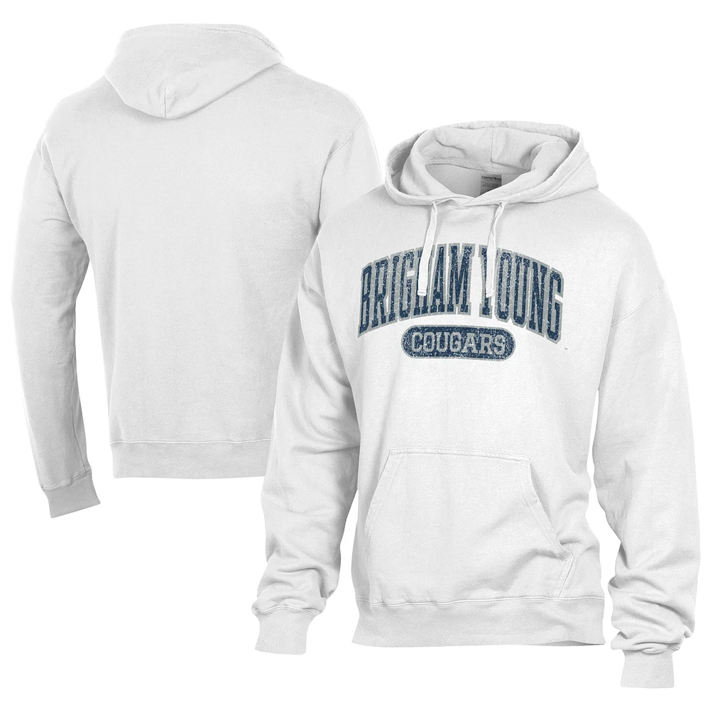 Men's Comfort Wash White BYU Cougars Lightweight Fleece Pullover Hoodie