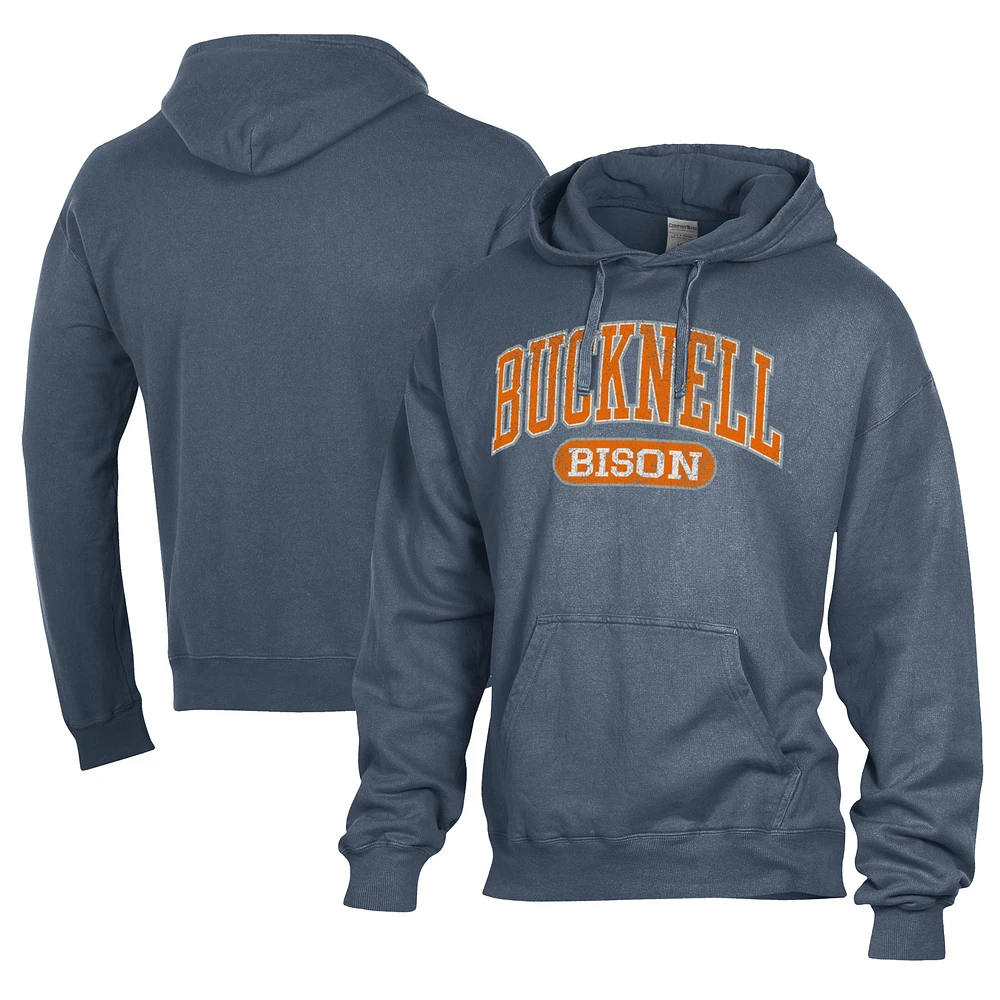 Men's Comfort Wash Blue Bucknell Bison Lightweight Fleece Pullover Hoodie