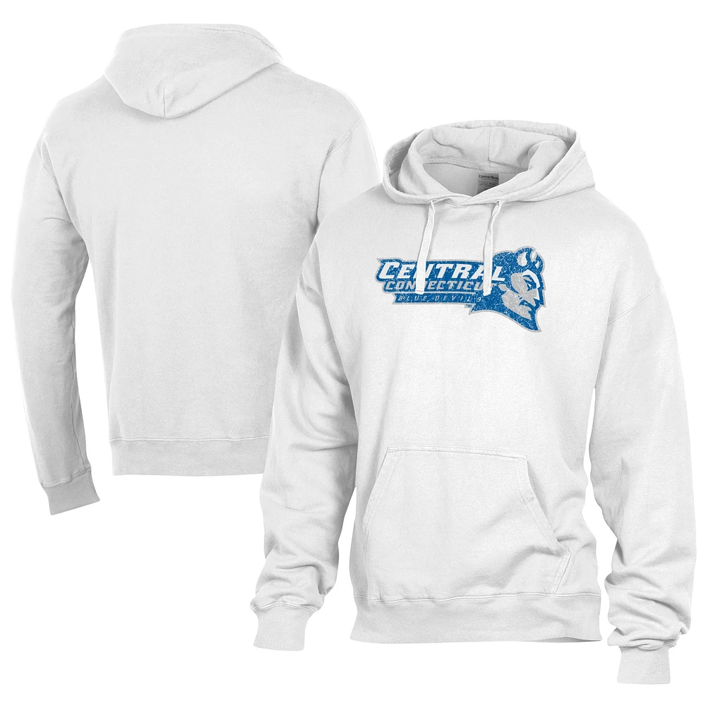 Men's Comfort Wash White Central Connecticut State Blue Devils Lightweight Fleece Pullover Hoodie