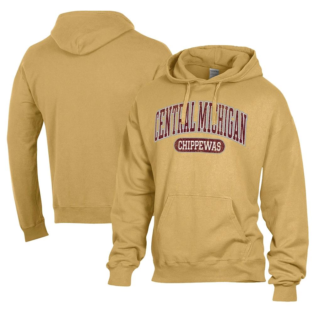Men's Comfort Wash Gold Central Michigan Chippewas Lightweight Fleece Pullover Hoodie