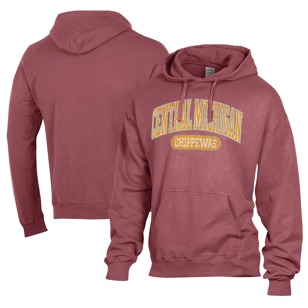 Men's Comfort Wash Maroon Central Michigan Chippewas Lightweight Fleece Pullover Hoodie