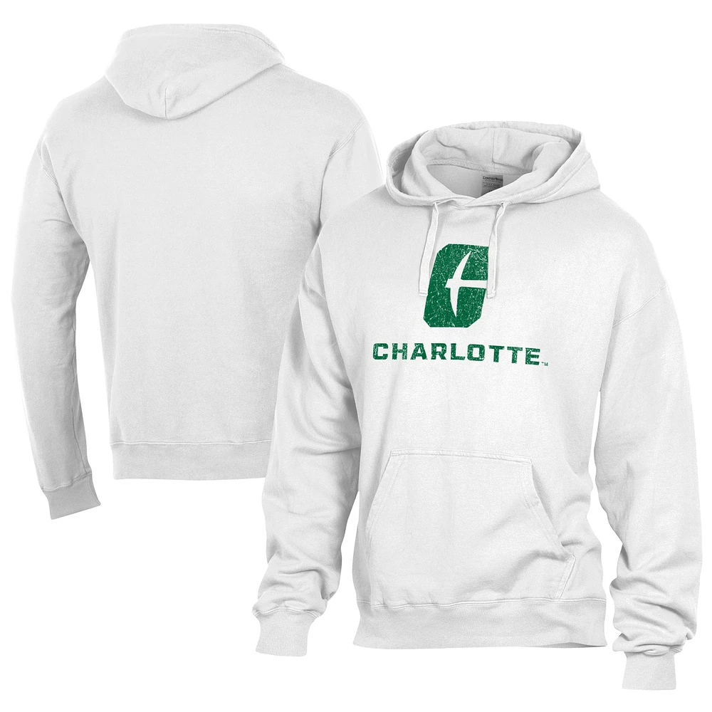 Men's Comfort Wash White Charlotte 49ers Lightweight Fleece Pullover Hoodie
