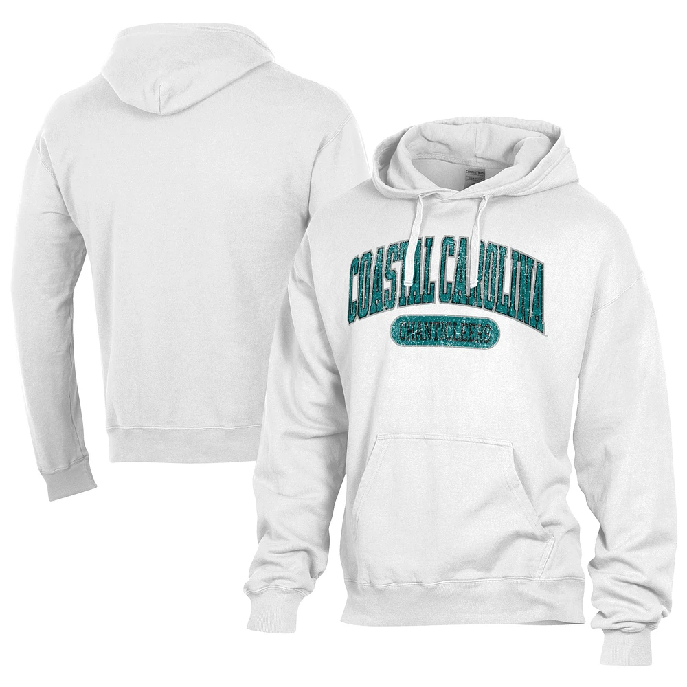 Men's Comfort Wash White Coastal Carolina Chanticleers Lightweight Fleece Pullover Hoodie