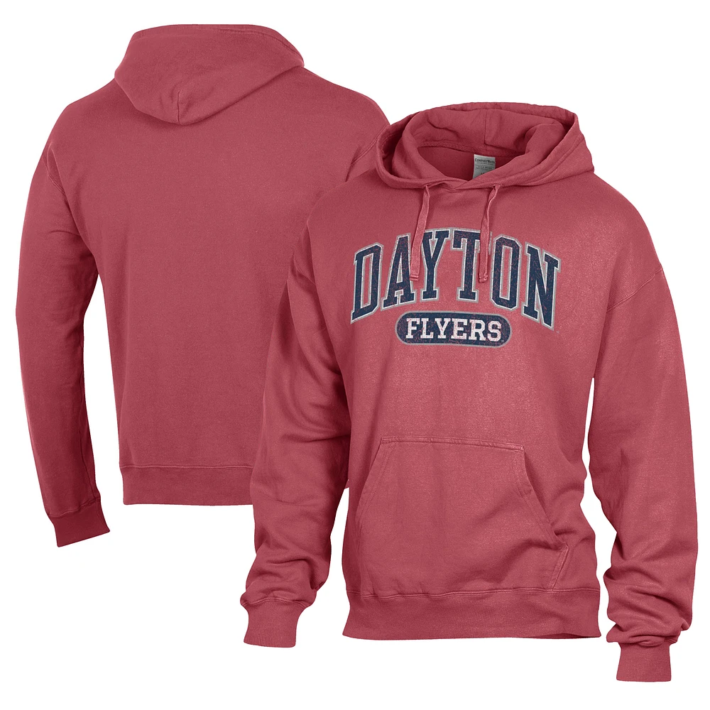 Men's Comfort Wash Red Dayton Flyers Lightweight Fleece Pullover Hoodie