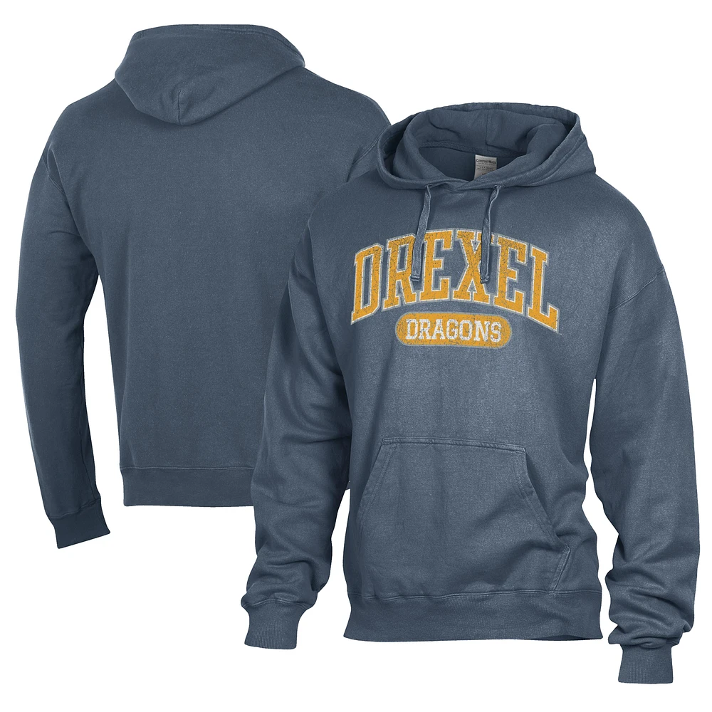 Men's Comfort Wash Navy Drexel Dragons Lightweight Fleece Pullover Hoodie