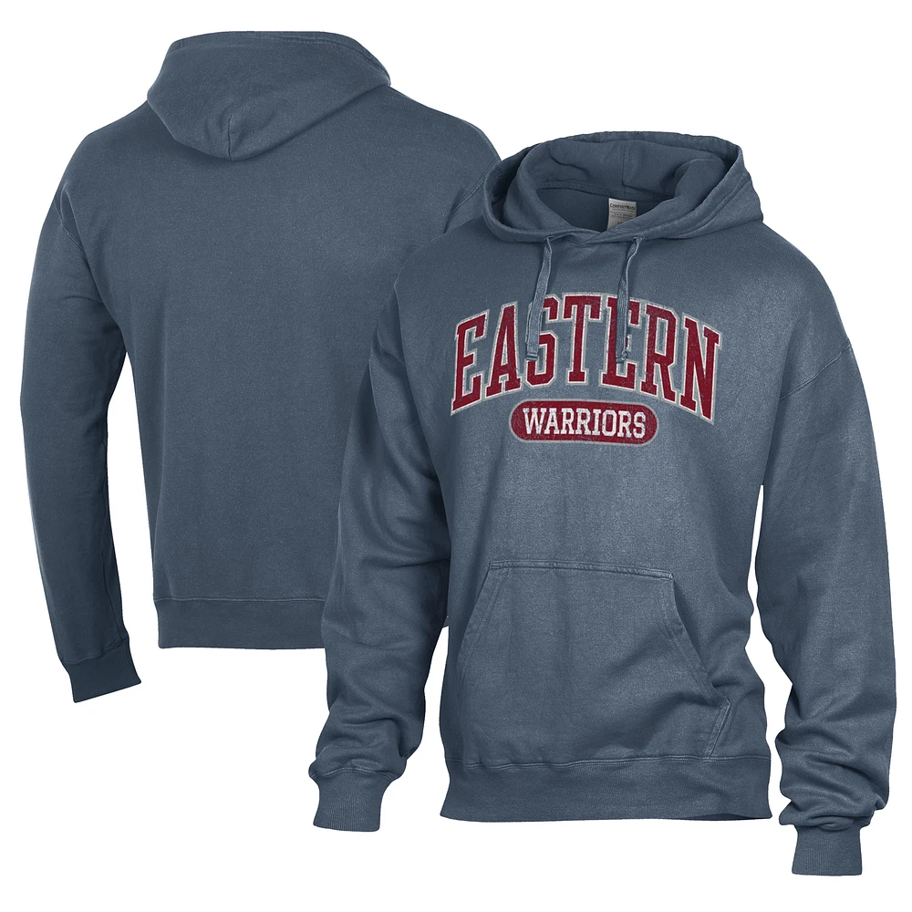Men's Comfort Wash Navy Eastern Connecticut State Warriors Lightweight Fleece Pullover Hoodie