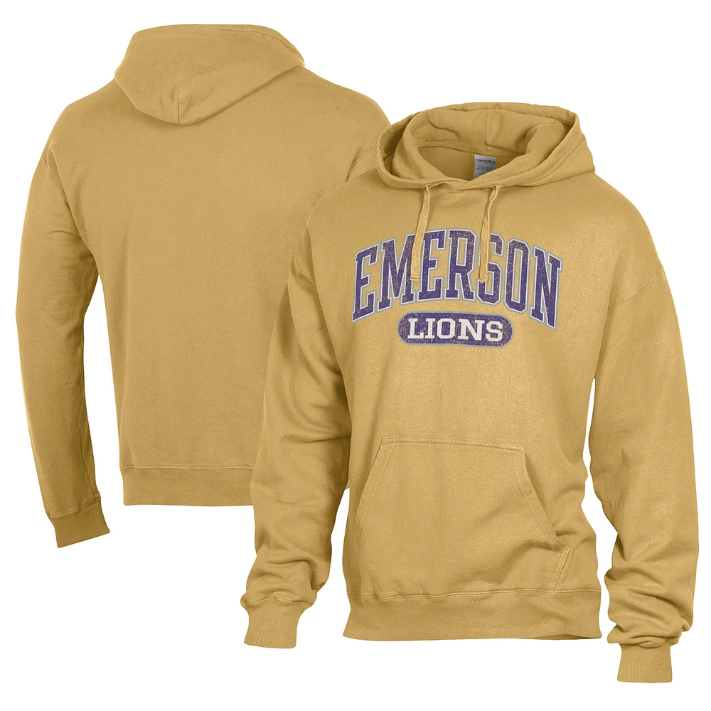Men's Comfort Wash Gold Emerson College Lions Lightweight Fleece Pullover Hoodie