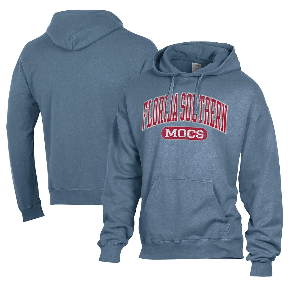 Men's Comfort Wash Blue Florida Southern Mocs Lightweight Fleece Pullover Hoodie