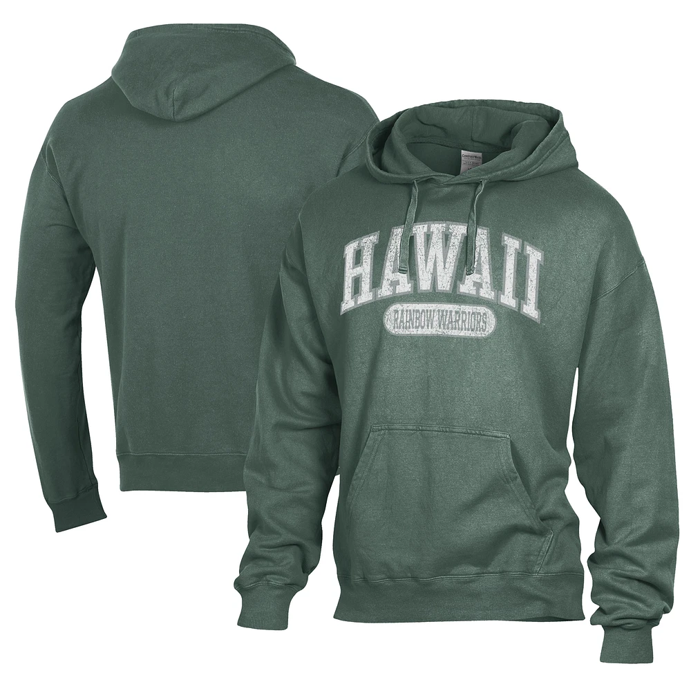 Men's Comfort Wash Green Hawaii Rainbow Warriors Lightweight Fleece Pullover Hoodie